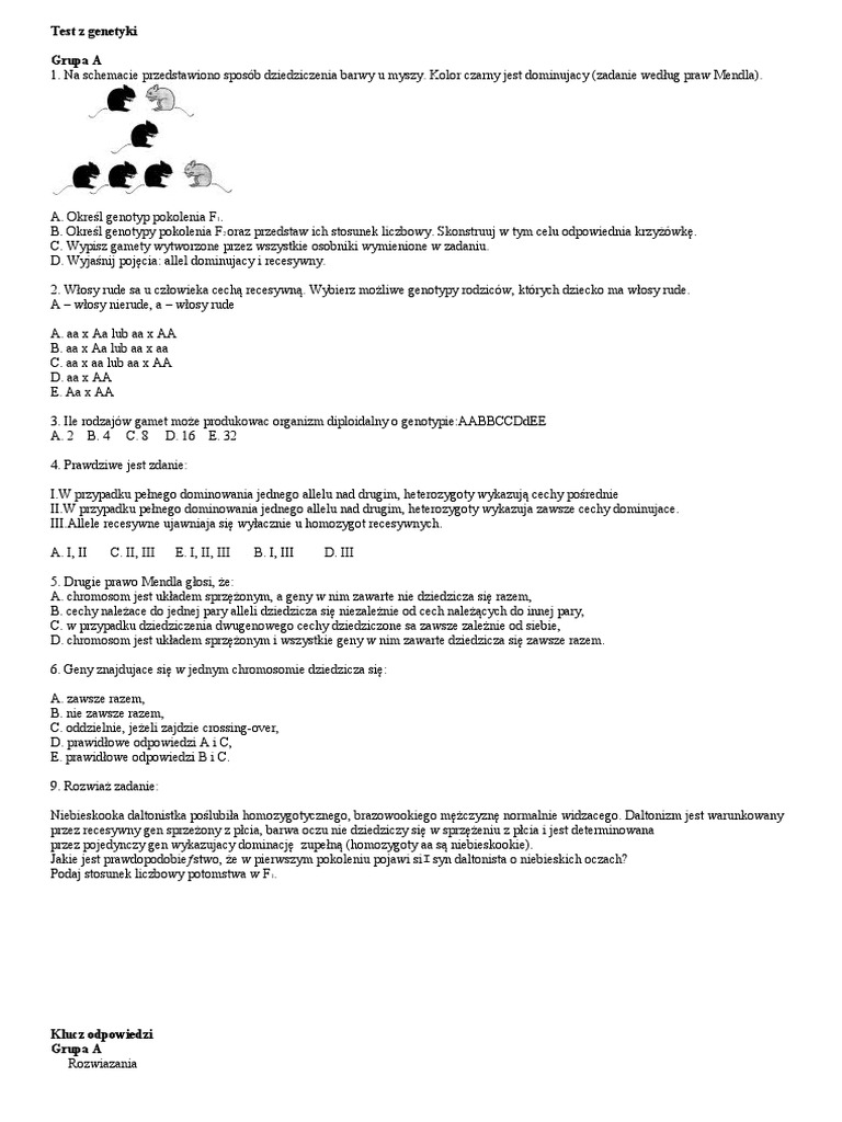 Sprawdzian Z Genetyki Klasa 8