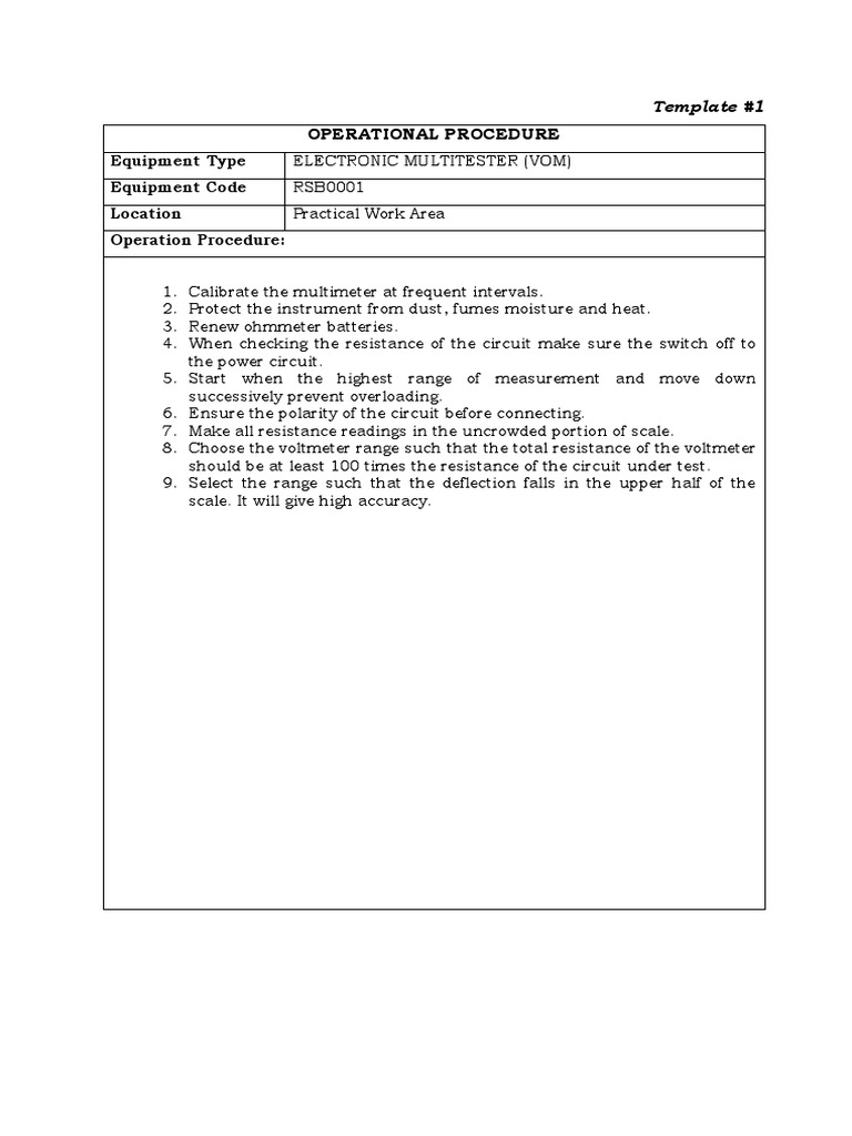 Operational Procedure Equipment Type Equipment Code Location Operation Procedure PDF