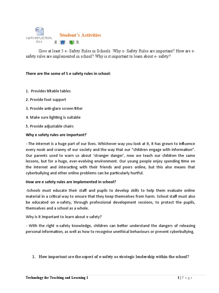 Student's Activities There Are The Some of 5 e Safety Rules in School