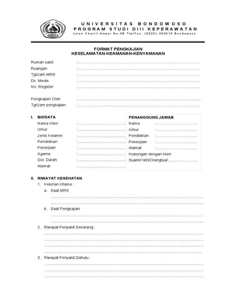 Format Pengkajian Kesehatan Keperawatan | PDF
