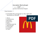 Mcdonalds Worksheet - CEP - : Complete The Paragraph On The Right With The Words On The Left