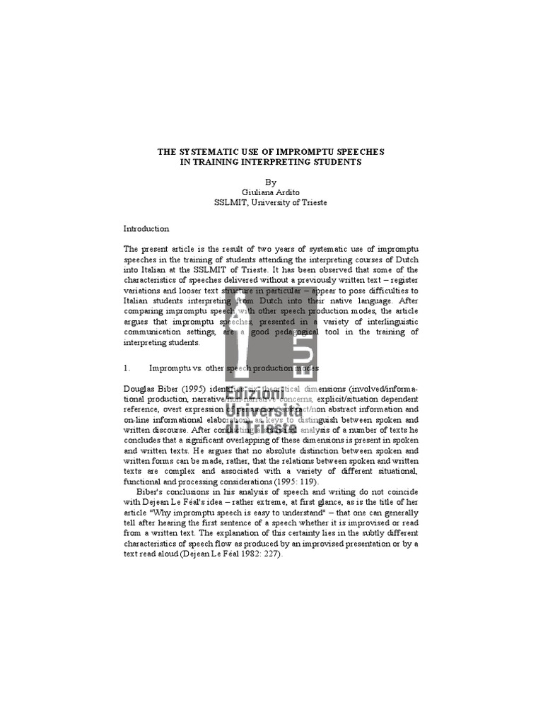 Impromptu Speech in Interpreting Training | PDF | Language ...