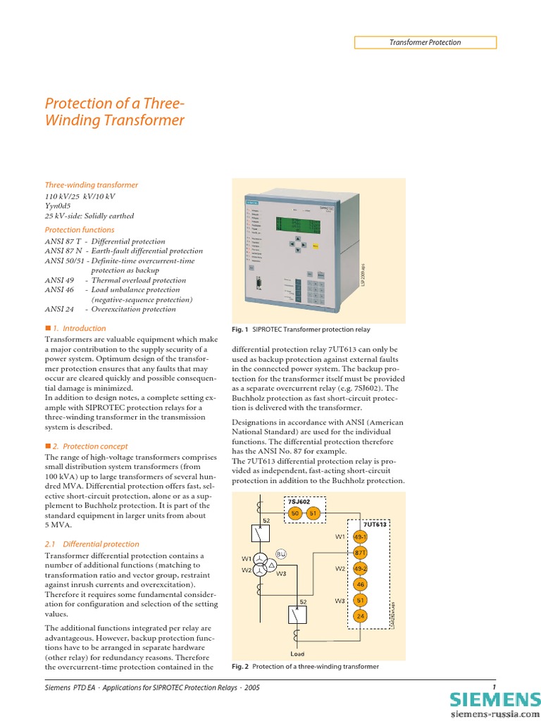 Protection of A Three-Winding Transformer | PDF | Transformer | Relay