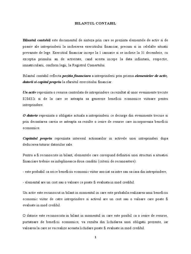 Bilantul Contabil | PDF