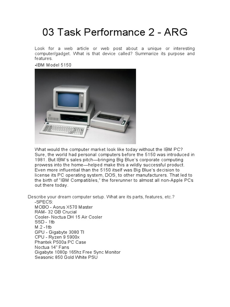 IBM 5150 and Dream PC Specs | PDF | Computers