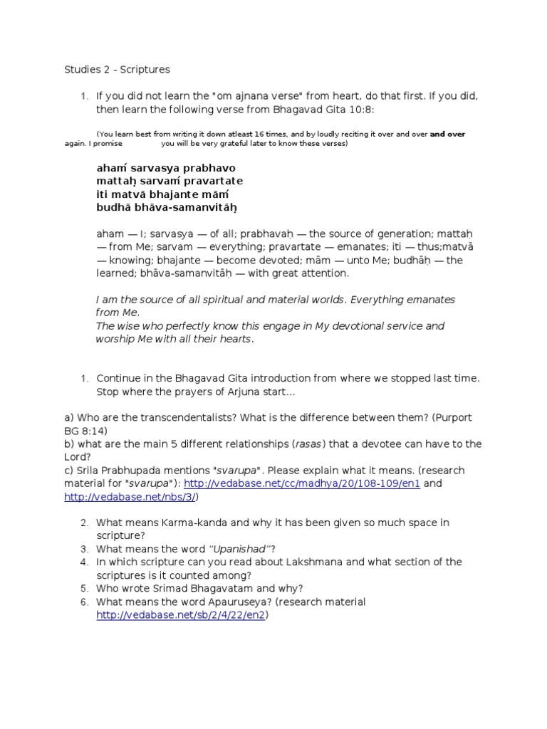 Bhagavad Gita Study Guide: Key Concepts | PDF | Religion & Spirituality