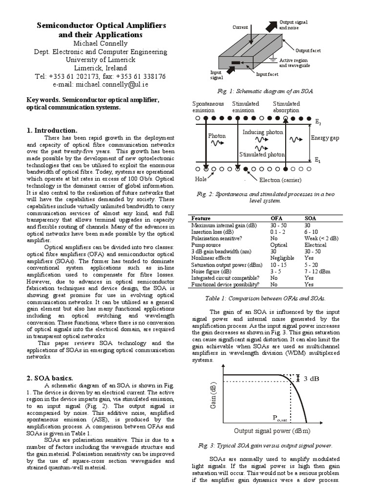 Semiconductor Optical Amplifiers and Their Applications | PDF | Fiber ...