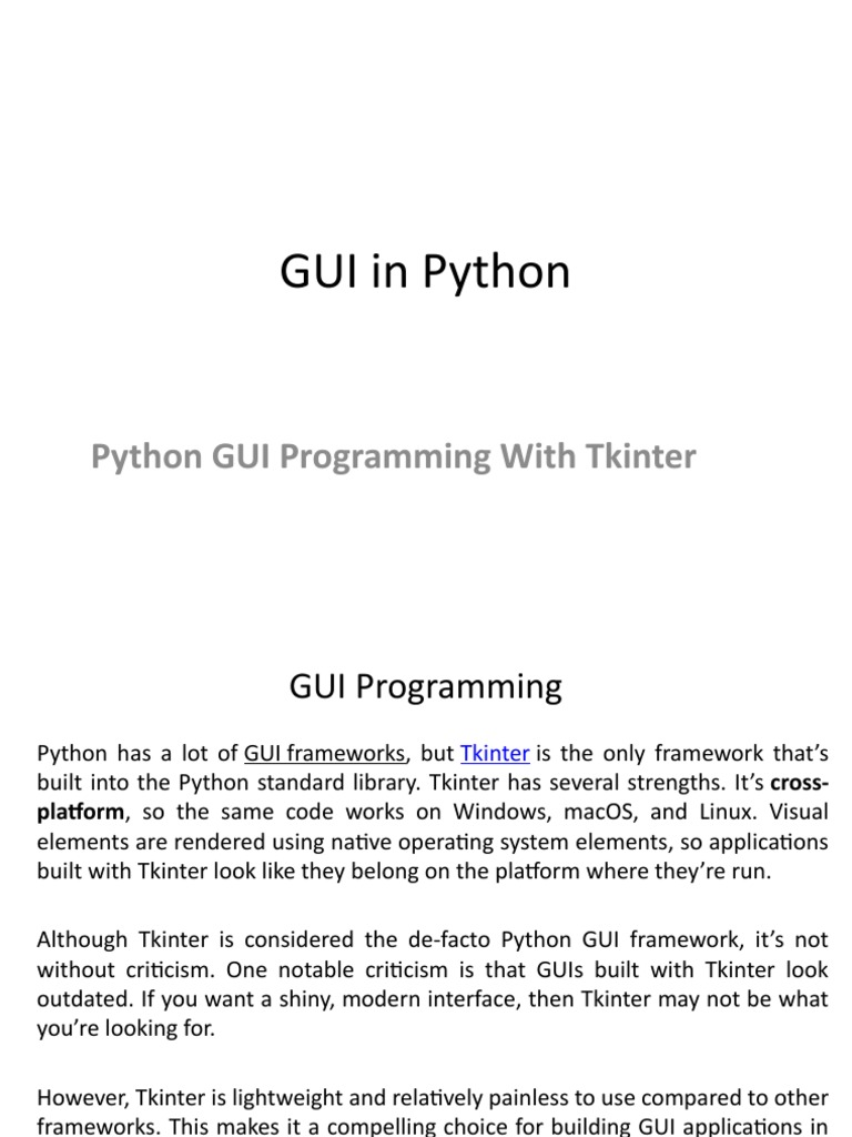 GUI in Python | PDF | Graphical User Interfaces | Python (Programming ...