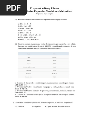 Jogo de Sinais e Expressões Numéricas | PDF | Números | Temperatura