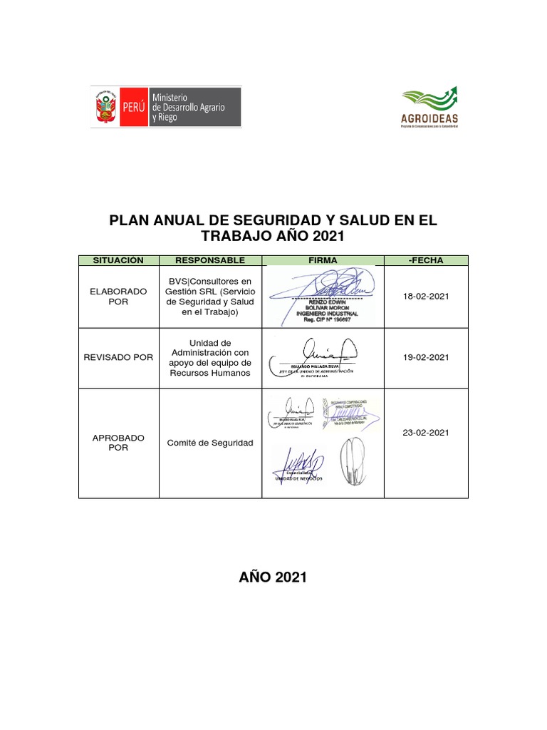Plan Anual de Seguridad y Salud 2021 | PDF | Riesgo | Presupuesto