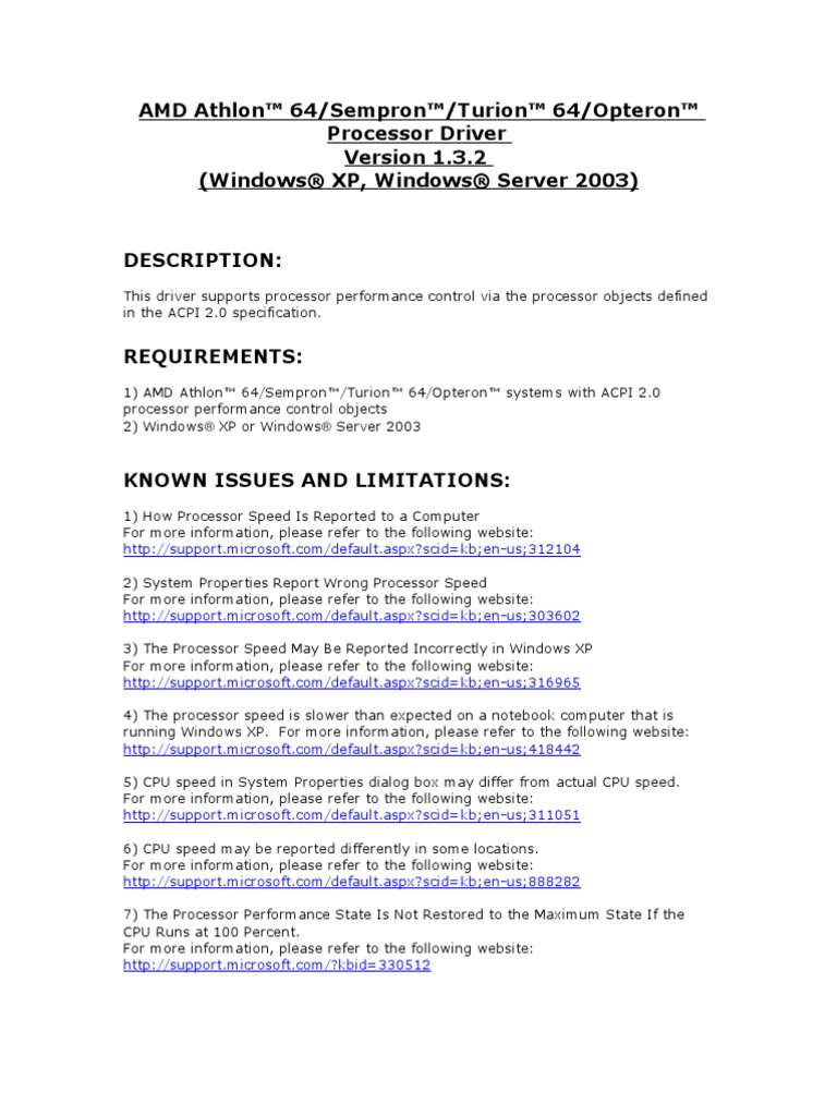 AMD Athlon™ 64/Sempron™/Turion™ 64/opteron™ Processor Driver (Windows ...