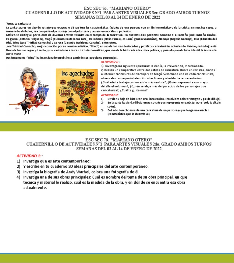 CUADERNILLO 3er. GRADO DE ARTES DEL 03 AL 14 DE ENERO | PDF ...