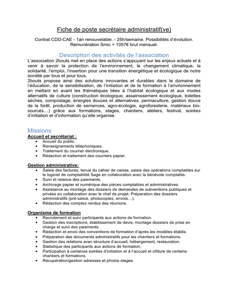 Fiche de poste Secrétaire Administratif(ve) | PDF | la communication ...