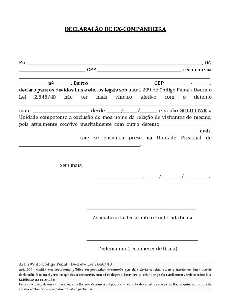 Declarac3a7c3a3o de Ex Companheira 1 | PDF | Direito Penal | Governo