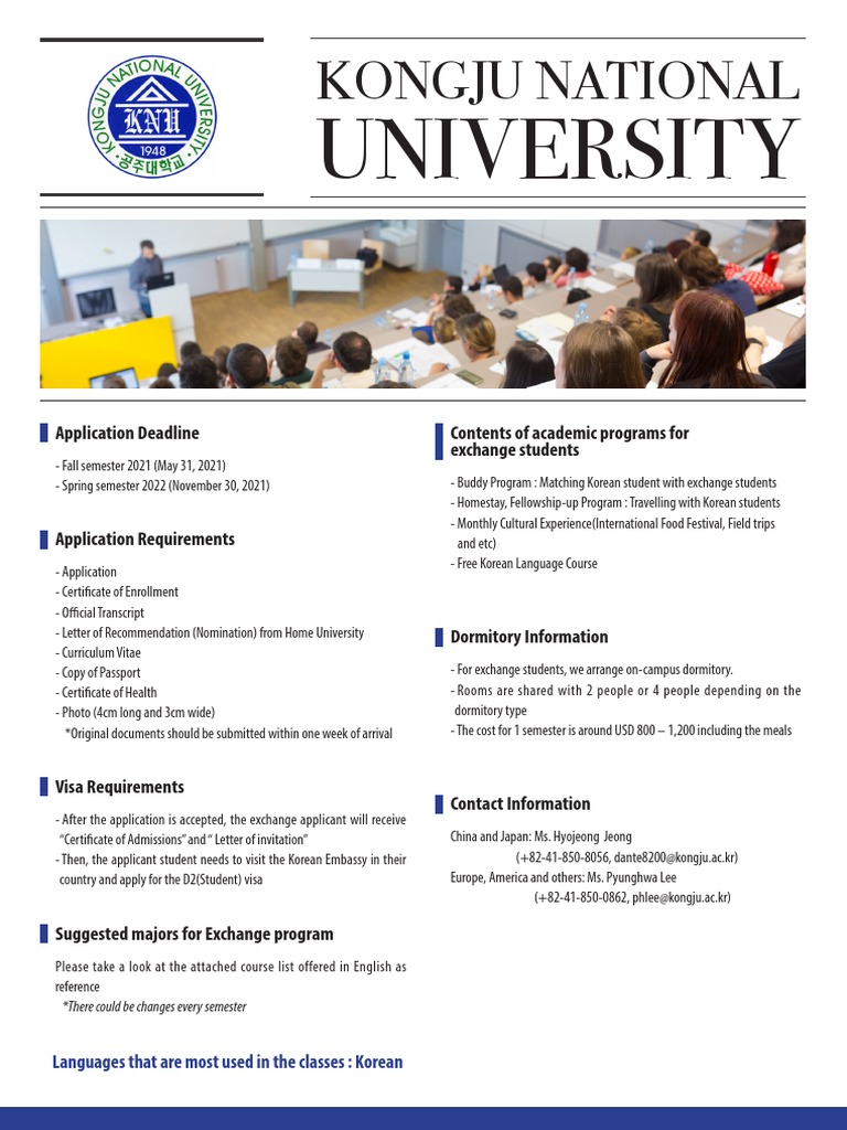 Kongju National University Exchange Program Fact Sheet 2021 | PDF ...