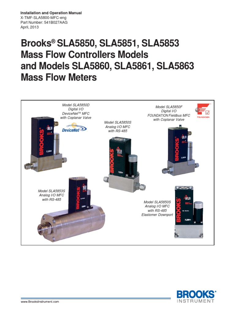 Brooks SLA5850, SLA5851, SLA5853 Mass Flow Controllers Models and