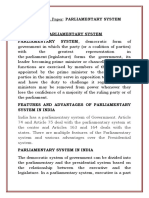 Parliamentary System: Features and Advantages of Parliamentary System in India