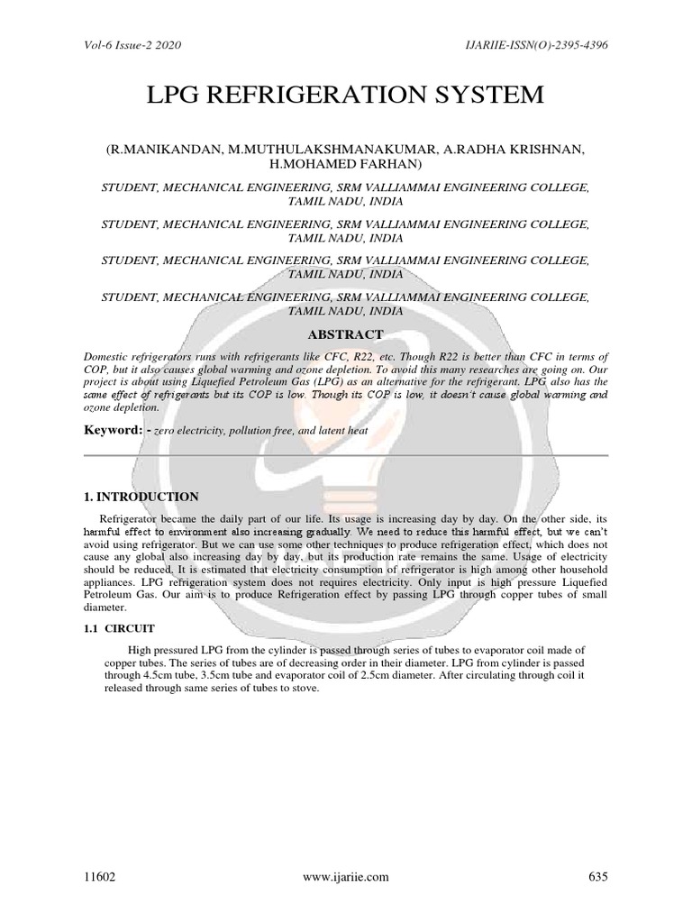 LPG Refrigeration System Ijariie11602 PDF Liquefied Petroleum Gas