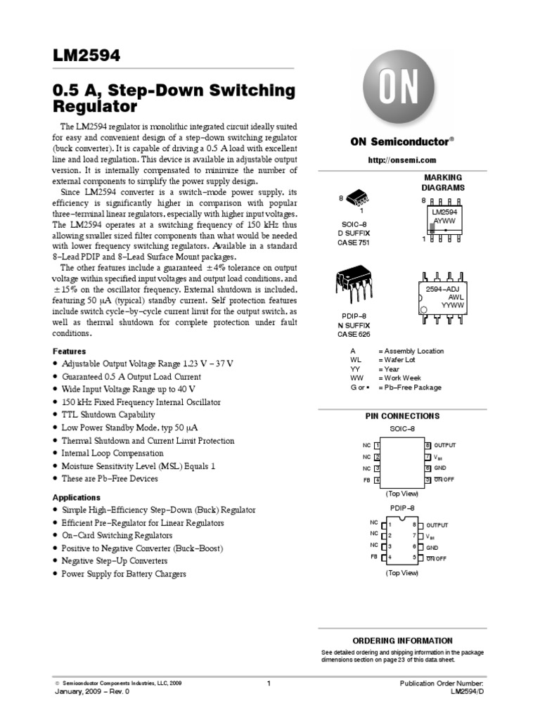 LM2594 0.5 A, Step-Down Switching Regulator: Marking Diagrams | PDF ...