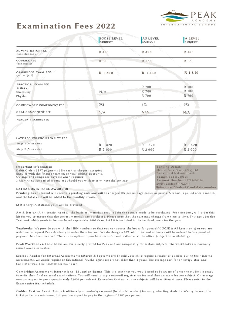 Cambridge Exam Fees 2022 1 1 PDF Textbook Fee