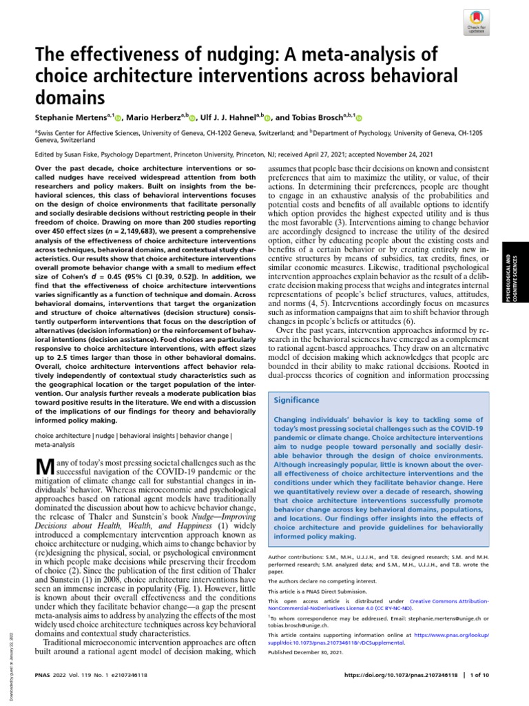 The Effectiveness of Nudging - A Meta-Analysis of Choice Architecture ...