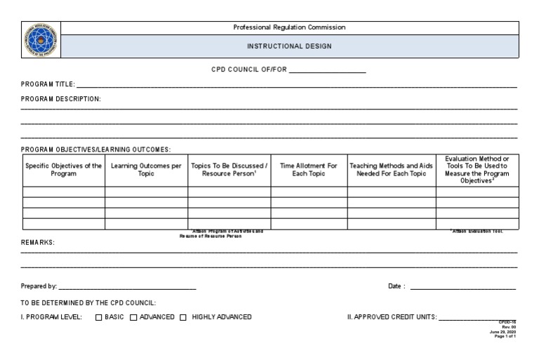 CPD Instructional Design Format From PRC PDF Instructional Design