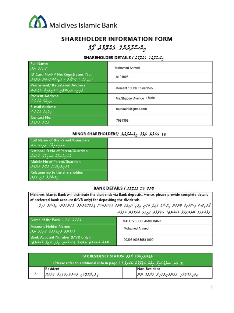Shareholder Information Form PDF Dividend Taxes