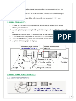 1-1) ° Définition:: 1-Le Mecrometre Exterieur, PDF, Longueur