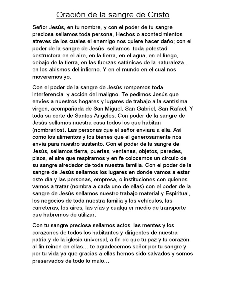 Oración De La Sangre De Cristo Pdf