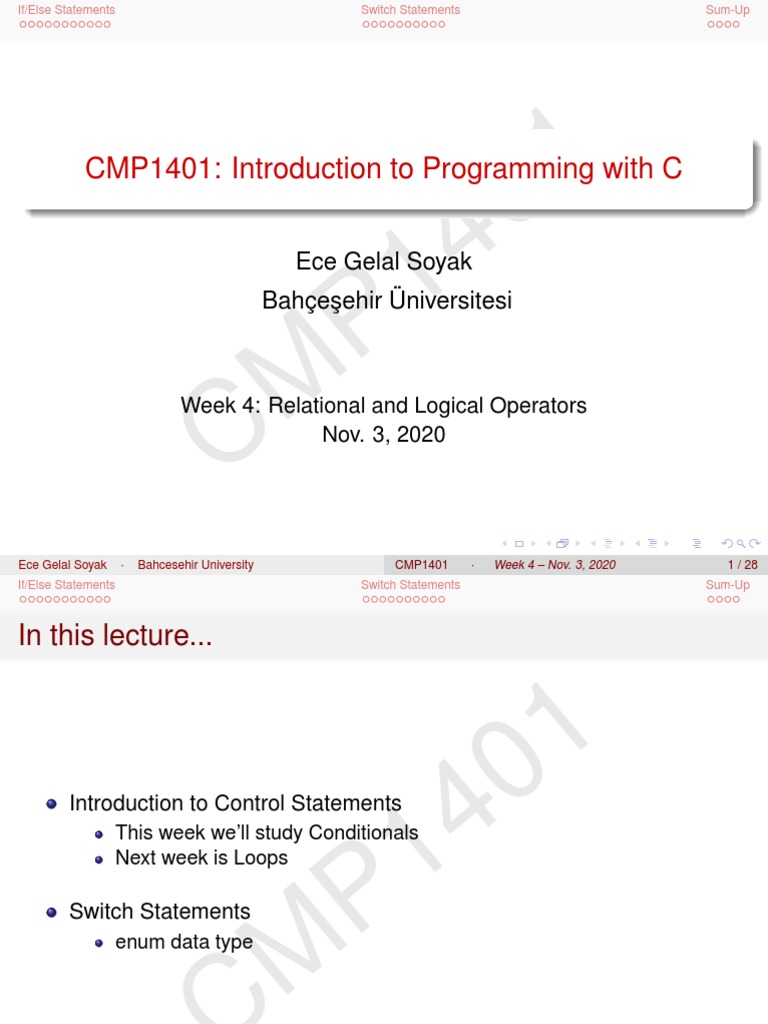 C Programming: If/Else and Switch Statements | PDF | Computer ...