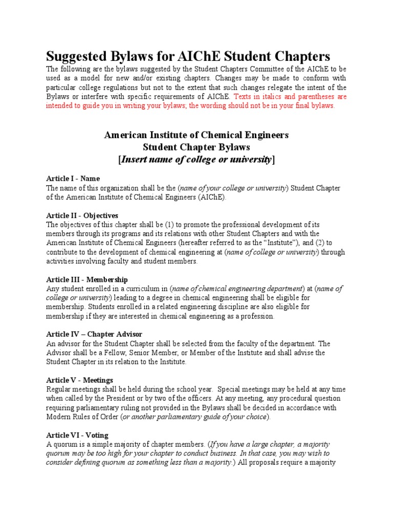 Aiche Student Chapter Bylaws Template Revised 2017 | PDF | Quorum ...