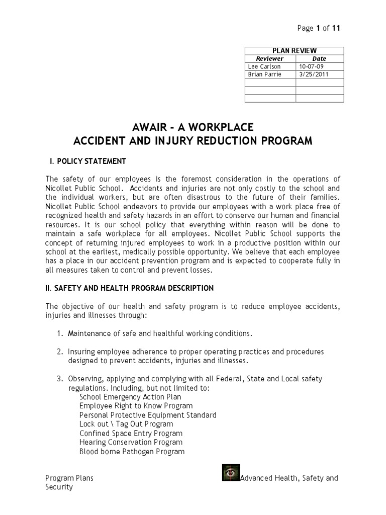 AWAIR Safety Program Overview | PDF | Occupational Safety And Health ...