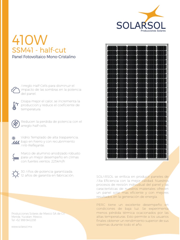 Solarsol 410 W | PDF | Panel solar | Fotovoltaica