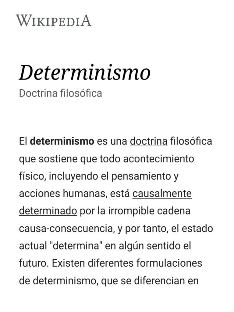 Determinismo Wikipedia, La Enciclopedia Libre PDF Determinismo