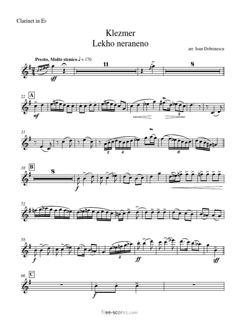 Klezmer Lekho Neraneno in E B PDF