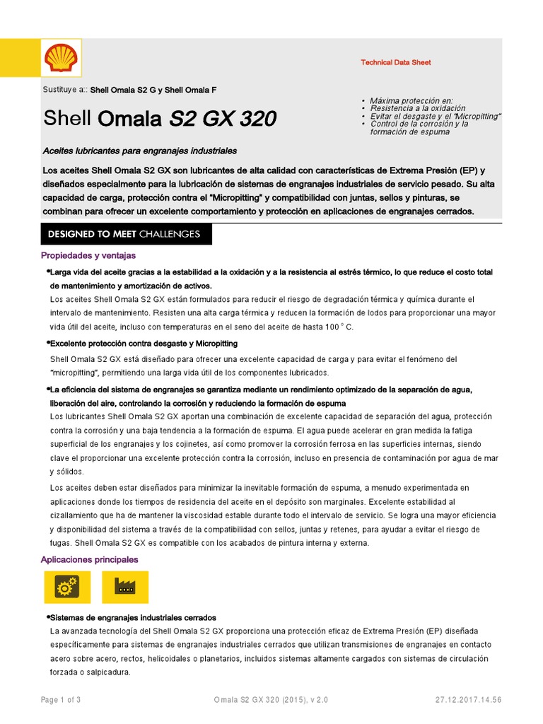 Aceite Omala s2 GX 320 | PDF | Engranaje | Lubricante