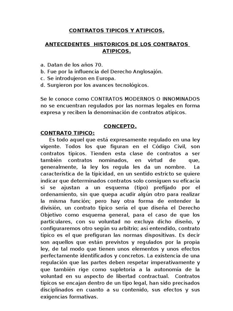 Contratos Tipicos y Atipicos