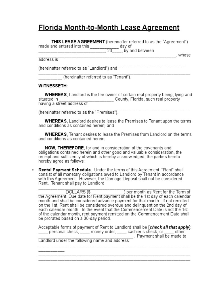 Florida Month-to-Month Lease Agreement | PDF | Leasehold Estate | Lease