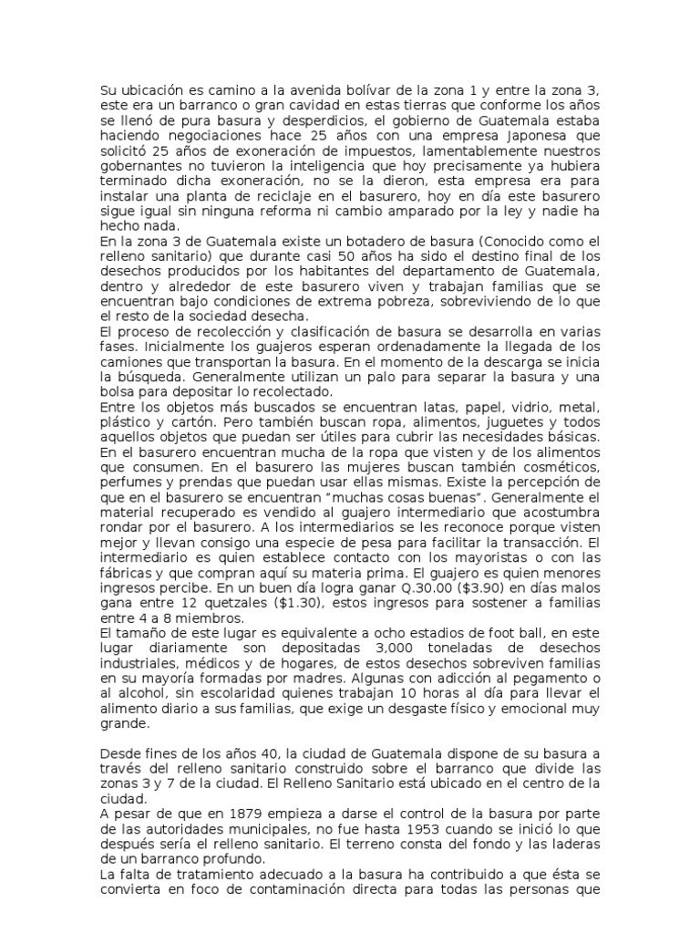 Basurero de la Zona 3 en Guatemala | PDF | Vertedero | Residuos