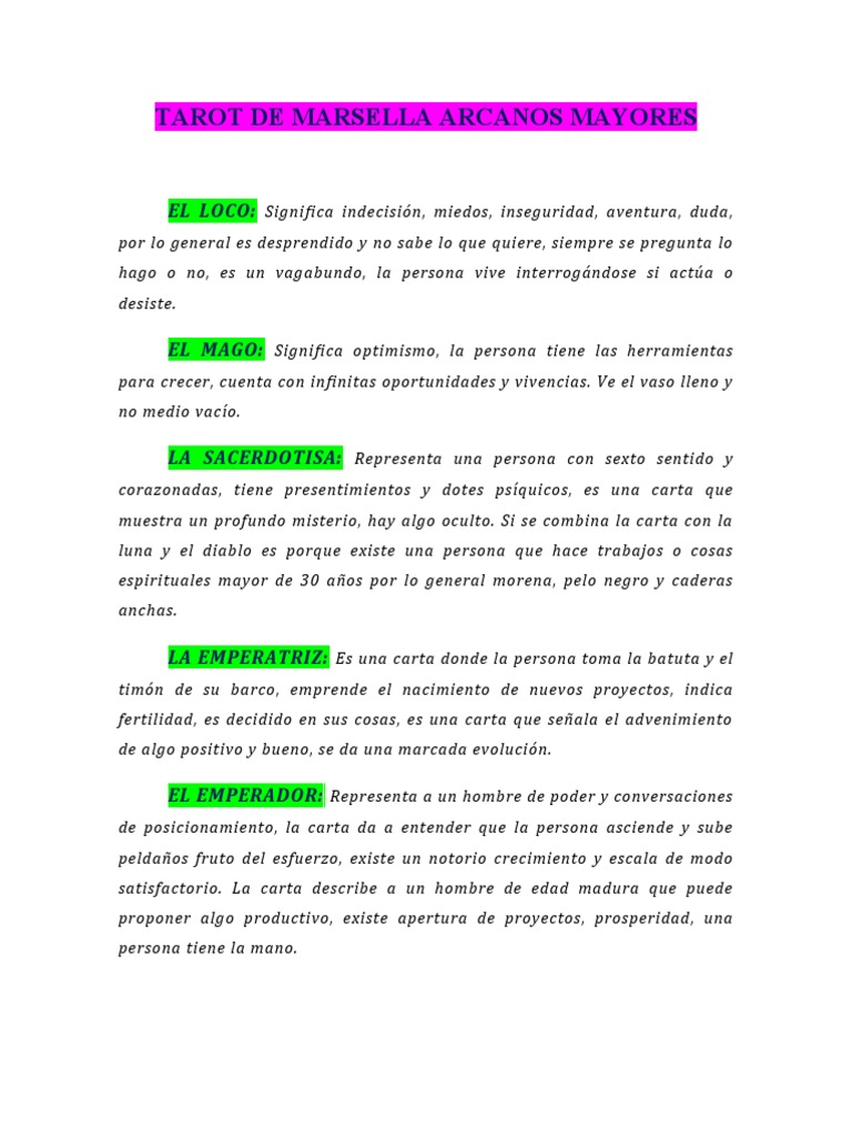 Significado de los Arcanos Mayores del Tarot | PDF | Amor