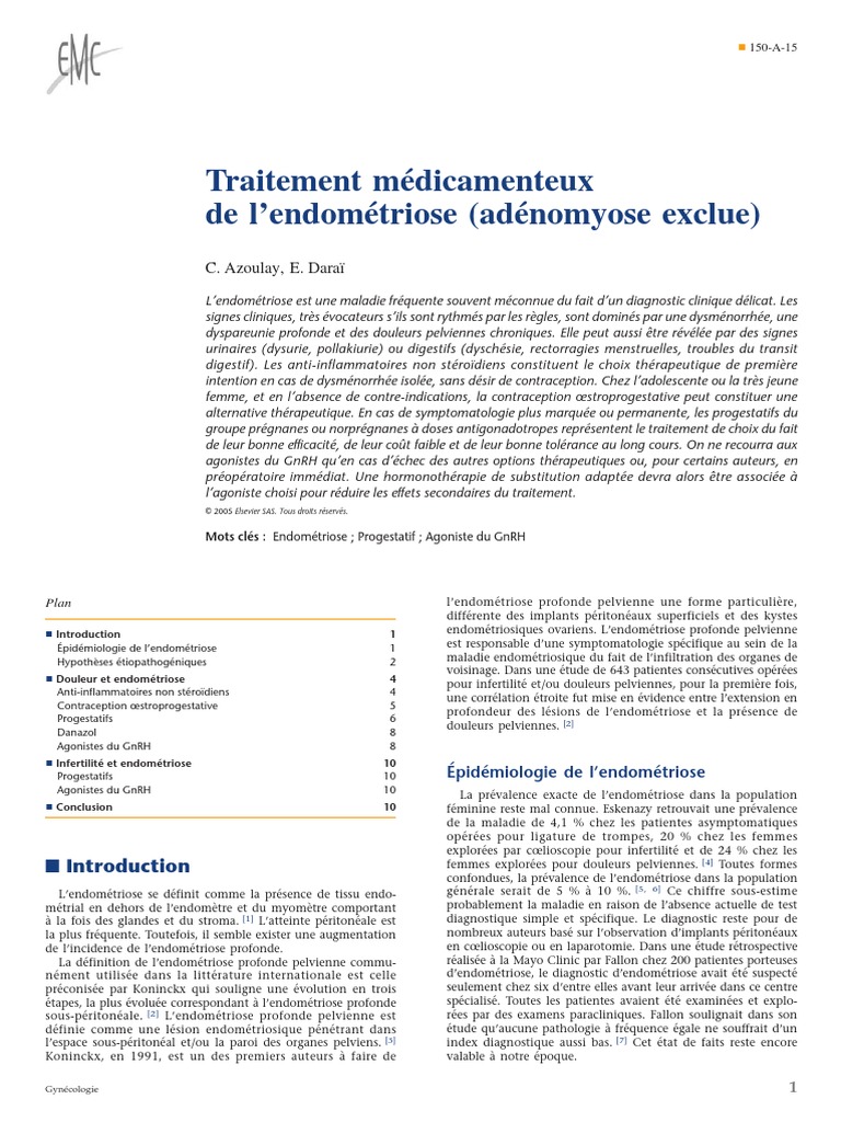 Traitement Médicamenteux de L'endométriose (Adénomyose Exclue ...
