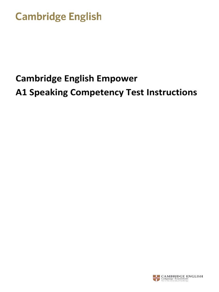 Cambridge English Empower A1 Speaking Competency Test Instructions ...