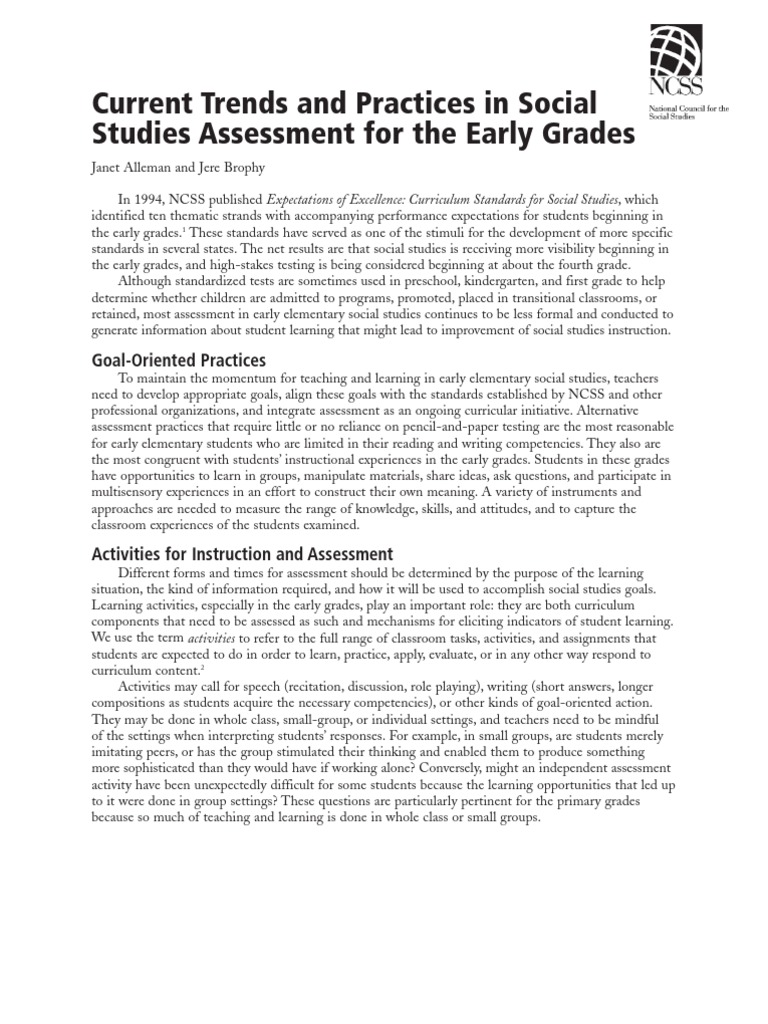 Current Trends and Practices in Social Studies Assessment For The Early