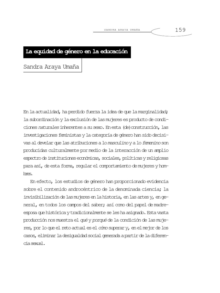 Equidad de Genero en La Educacion | PDF | Igualdad de género | Estudios ...