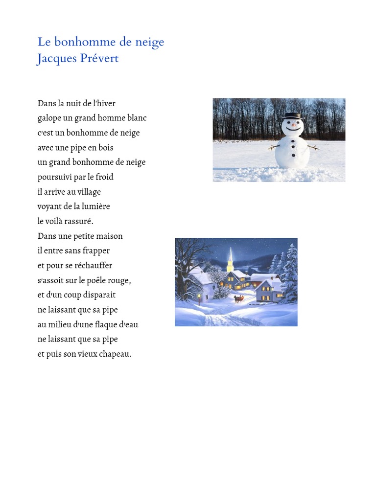 Le Bonhomme De Neige Jacques Prévert Le Bonhomme de Neige - Jacques Prévert | PDF