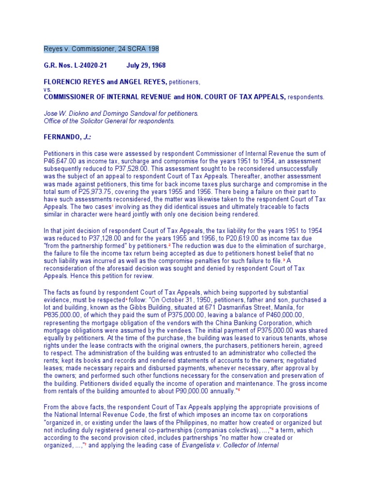 Reyes v commissioner 24 scra 198 pdf partnership taxes
