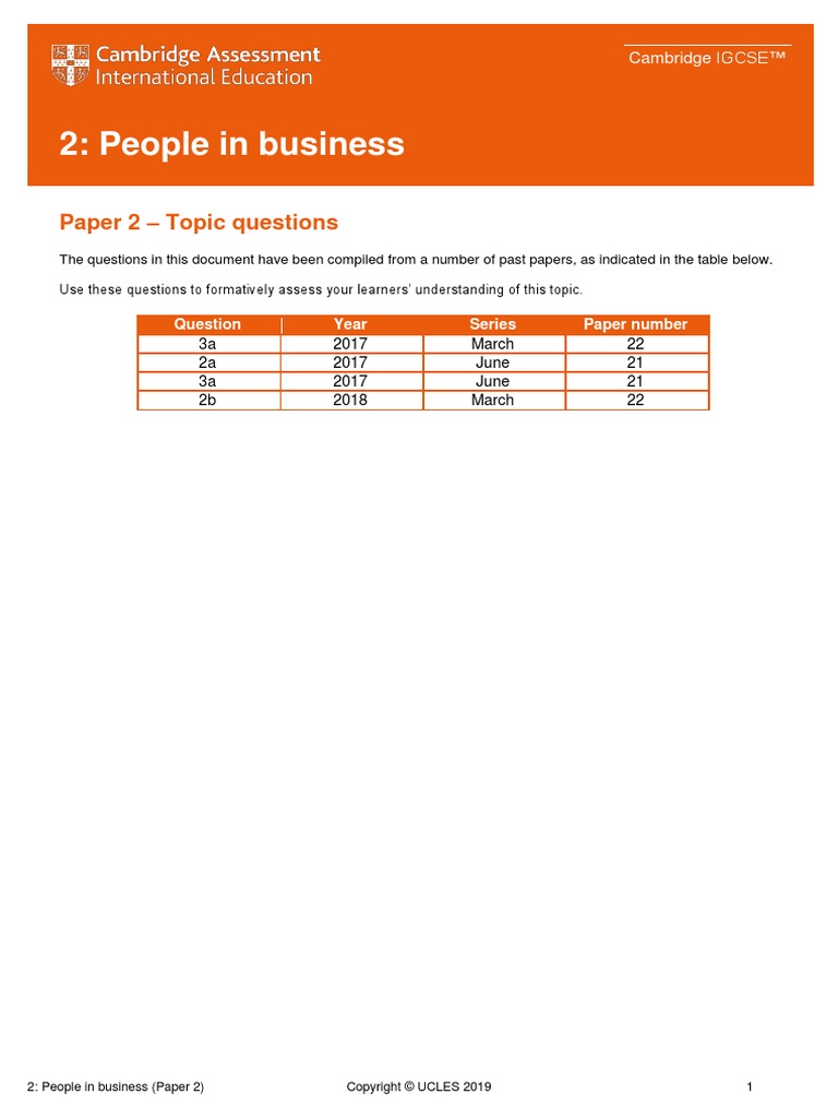 2 People in Business Paper 2 Topic Questions PDF Motivation