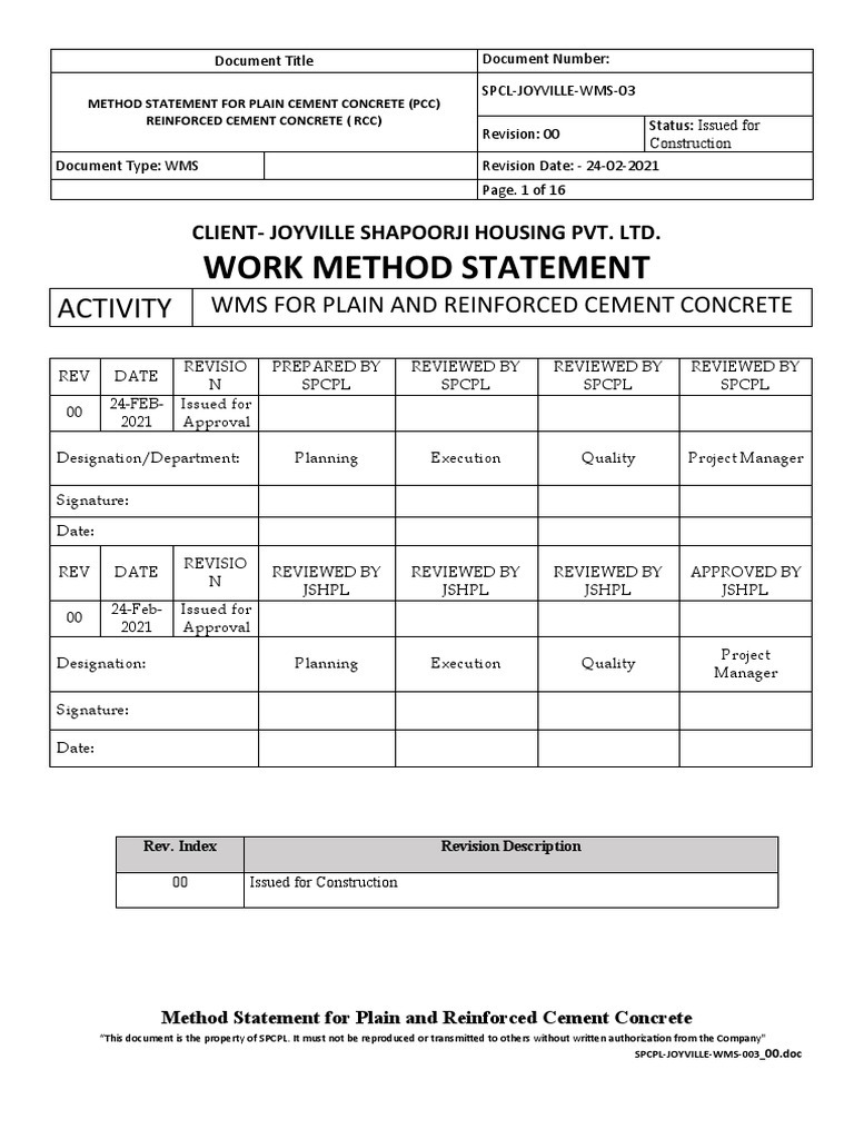 Method Statement for Concrete Works | PDF | Concrete | Cement