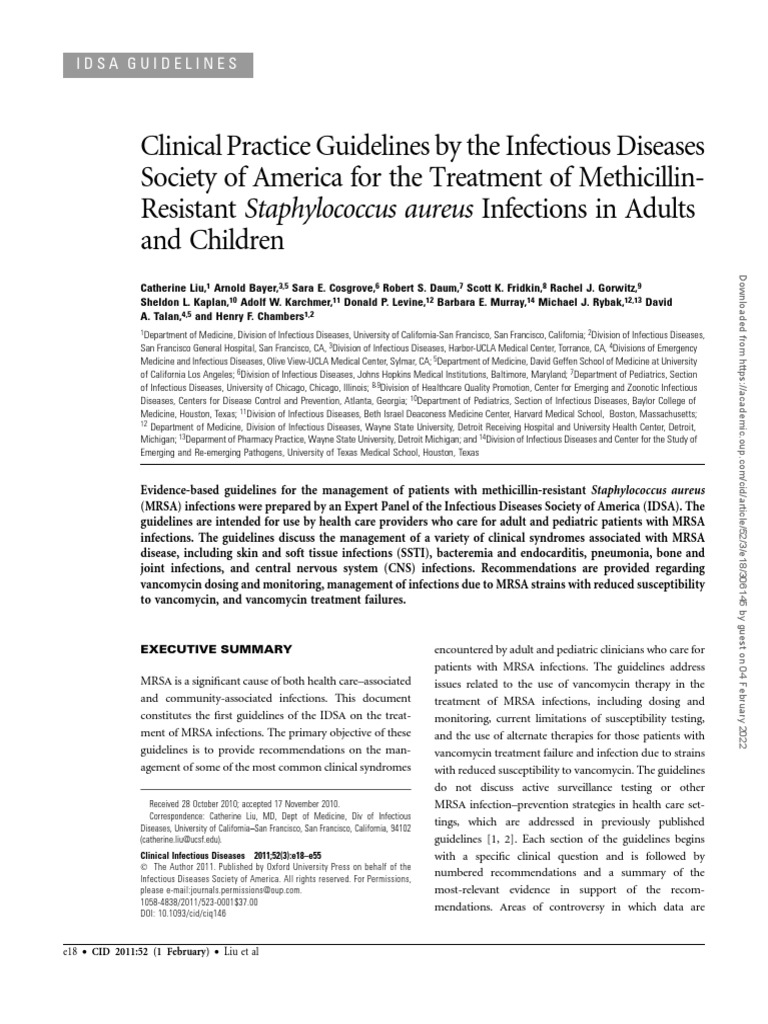 IDSA Guidelines for MRSA Treatment | PDF | Methicillin Resistant ...