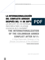 La internacionalización del conflicto armado después del 11 de Septiembre la ejecución de una estrategia diplomática hábil o la simple ocurrencia de lo inevitable